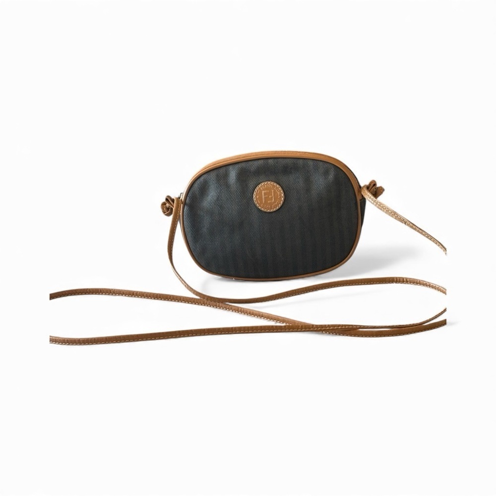 Vintage FENDI ROMA 1925 Brown and Tan Canvas and Leather Crossbody Bag - Picture 11 of 15